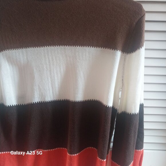 Misslook Colorblock Sweater 2XL Cotton Polyester Brown White Orange Striped 27" - Picture 2 of 7